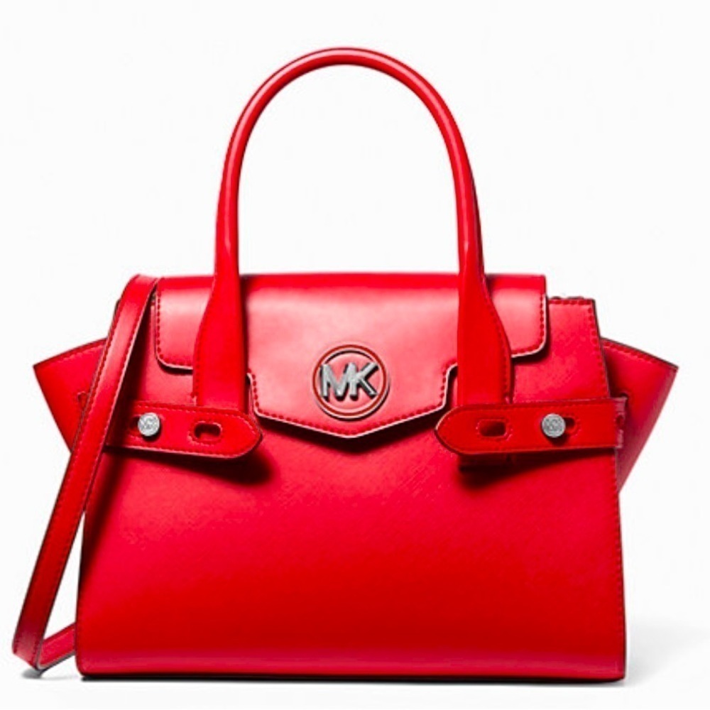 Michael Kors Vegan Leather Carmen Red Satchel w/Crossbody strap NWT.